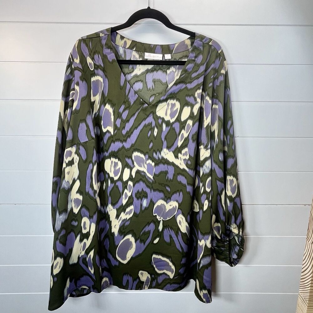Belle Kim Gravel Geometric Print Top Pullover Ballon Sleeve 3X Womans Boho - Picture 1 of 9